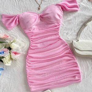 Pink Ruched Bodycon Mini Dress